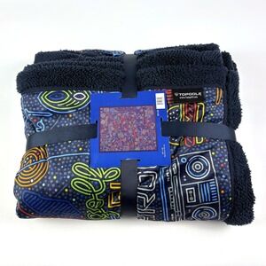 NWT Top Golf Plush Sherpa Style Fleece Blanket 60x50" Navy Blue Retro Neon Sign
